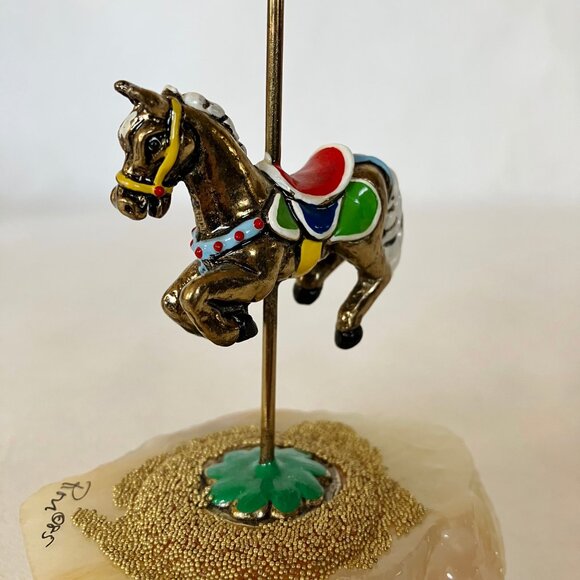 Ron Lee Carousel Horse Onyx Base Gold Bead Painted Signed 85 Figurine Vintage - Picture 11 of 13
